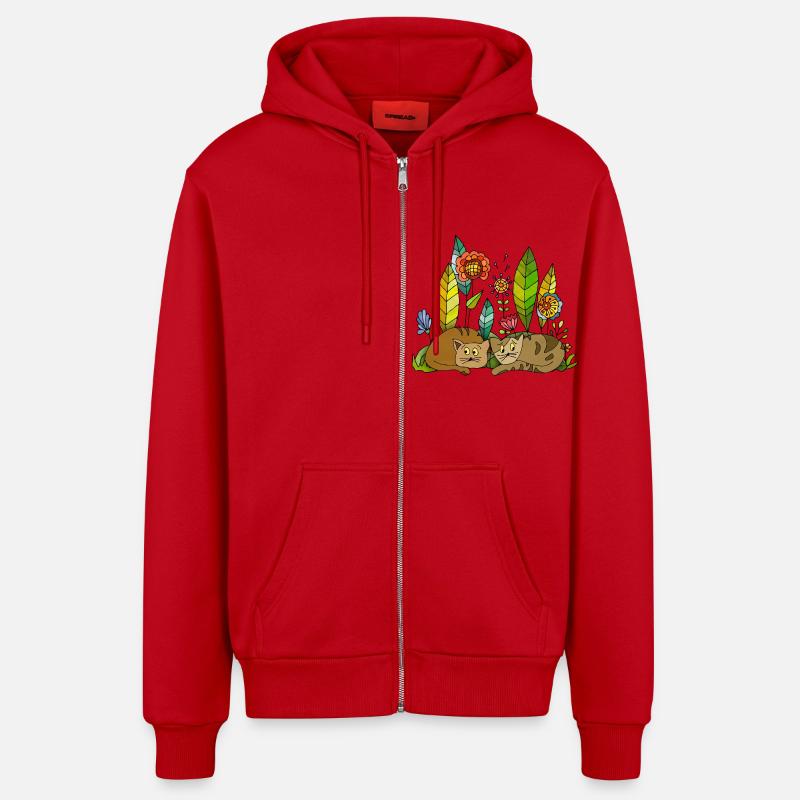 Cats - Organic Relaxed Hooded Jacket Made in EU - red
