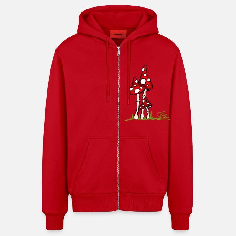 Muchotravky - Champignons - Veste à capuche bio décontractée fabriquée en UE - rouge