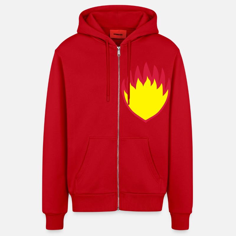 Fire Shield Crest Symbol - Organic Relaxed Hooded Jacket Made in EU - red