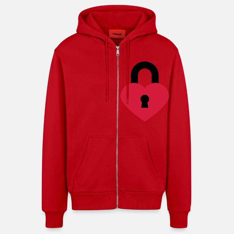 herzschloss_2c - Veste à capuche bio décontractée fabriquée en UE - rouge