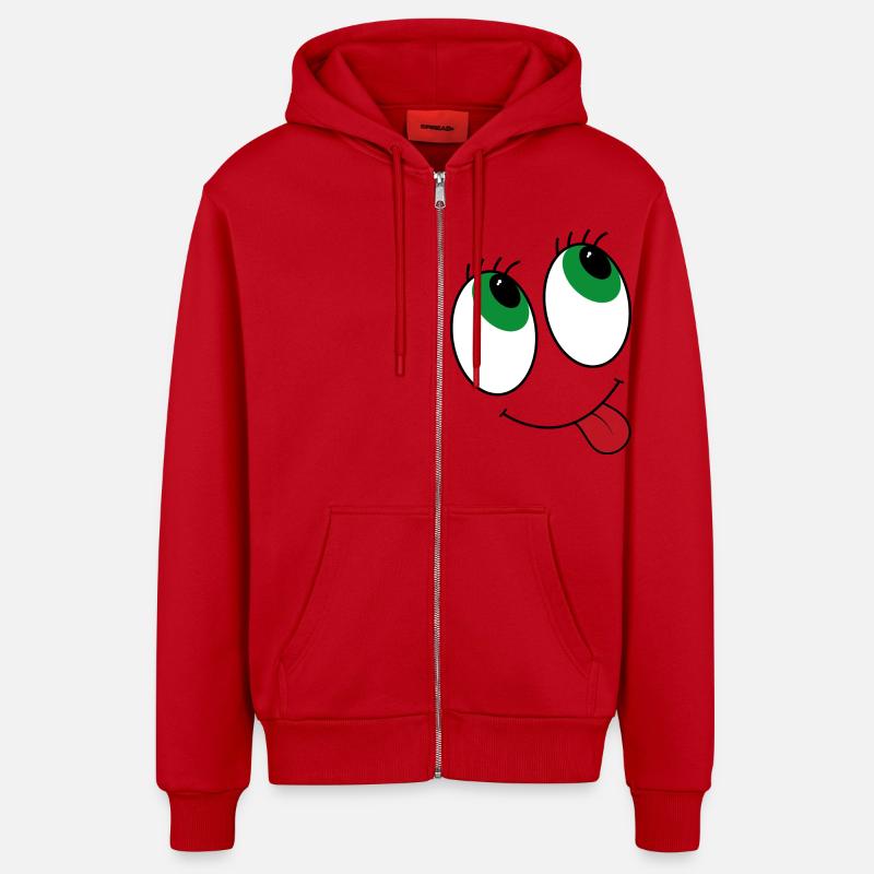 Yeux de style bande dessinée - Veste à capuche bio décontractée fabriquée en UE - rouge