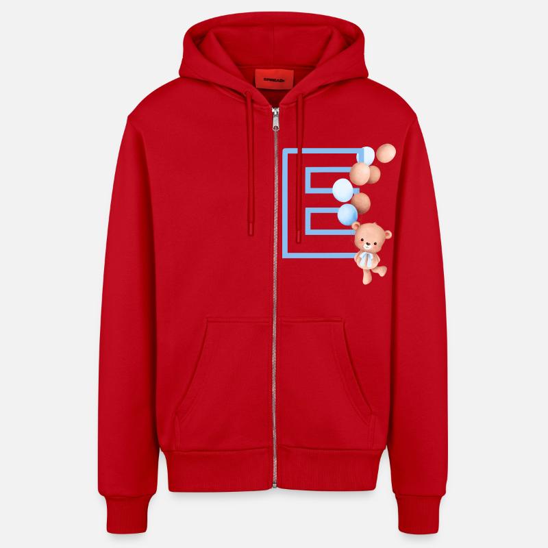 Blauer Buchstabe E Bär - Organic Relaxed Kapuzenjacke Made in EU - Rot