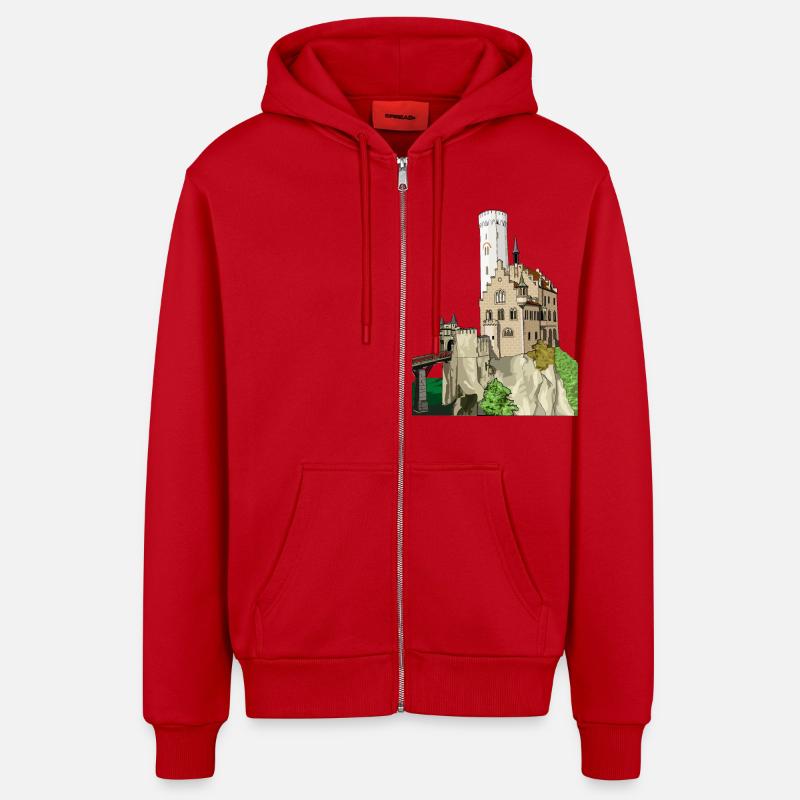 Château de Lichtenstein // Illustration - Veste à capuche bio décontractée fabriquée en UE - rouge