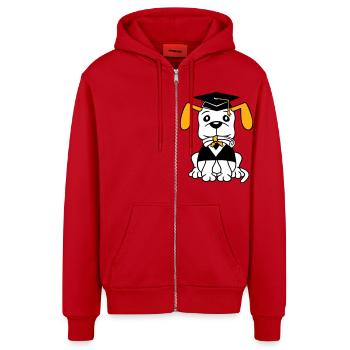 Dog School Graduation Certificate Gymnasium College Abi - Organic Relaxed Hooded Jacket Made in EU - red - Front