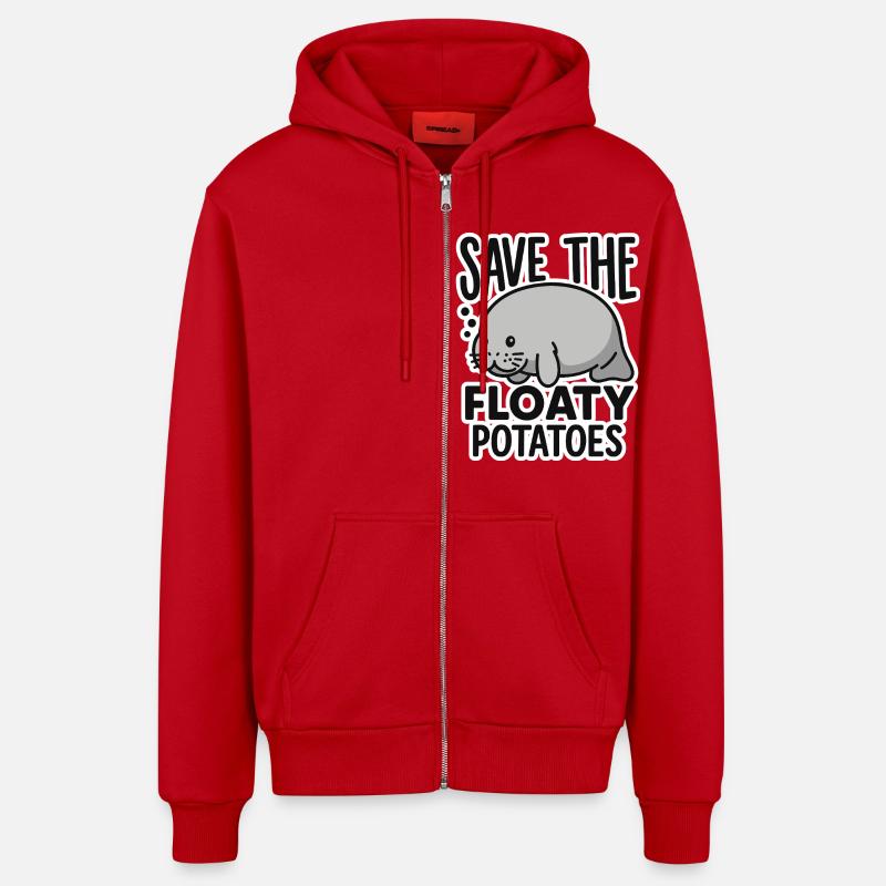 Save the floaty potatoes - Organic Relaxed Hooded Jacket Made in EU - red