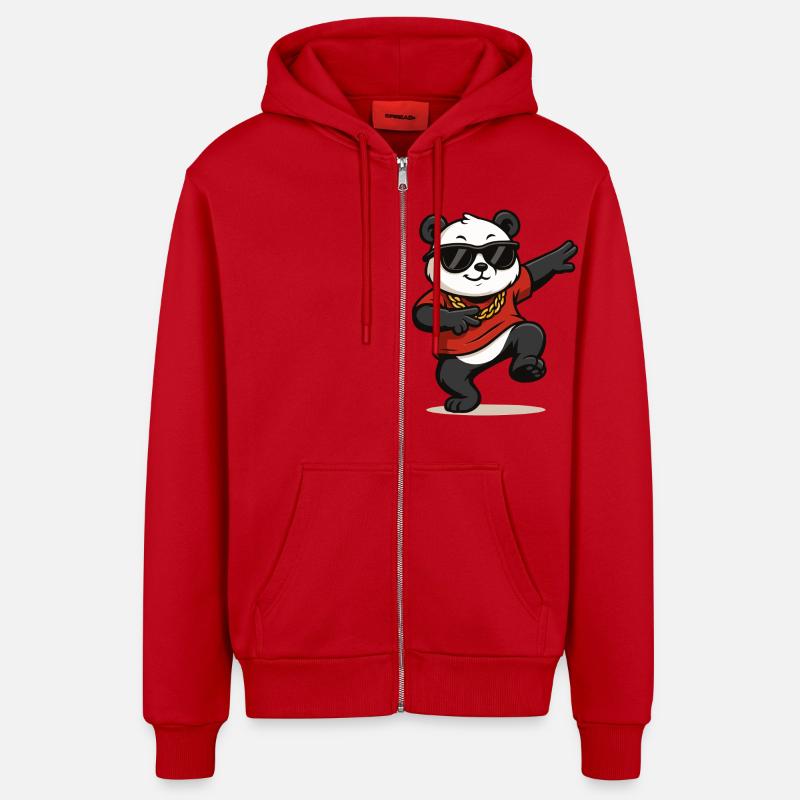 Panda Comic Dance - Veste à capuche bio décontractée fabriquée en UE - rouge