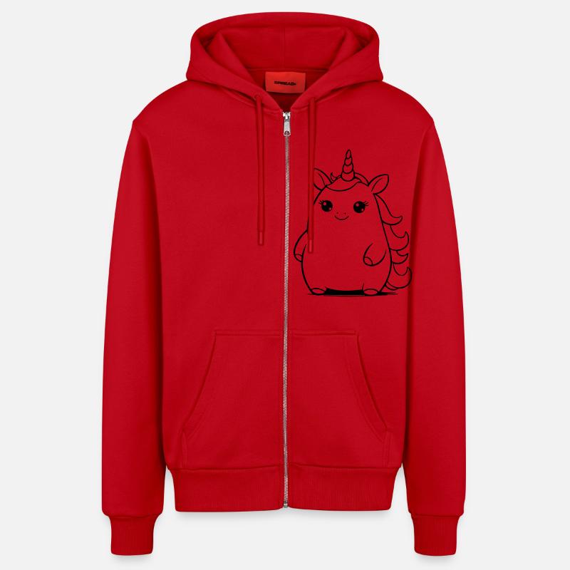 Licorne potelée comme illustration vectorielle - Veste à capuche bio décontractée fabriquée en UE - rouge