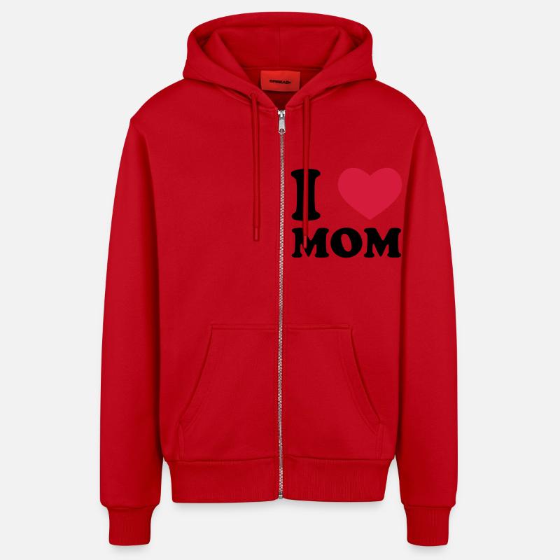 I Love Mom - Veste à capuche bio décontractée fabriquée en UE - rouge