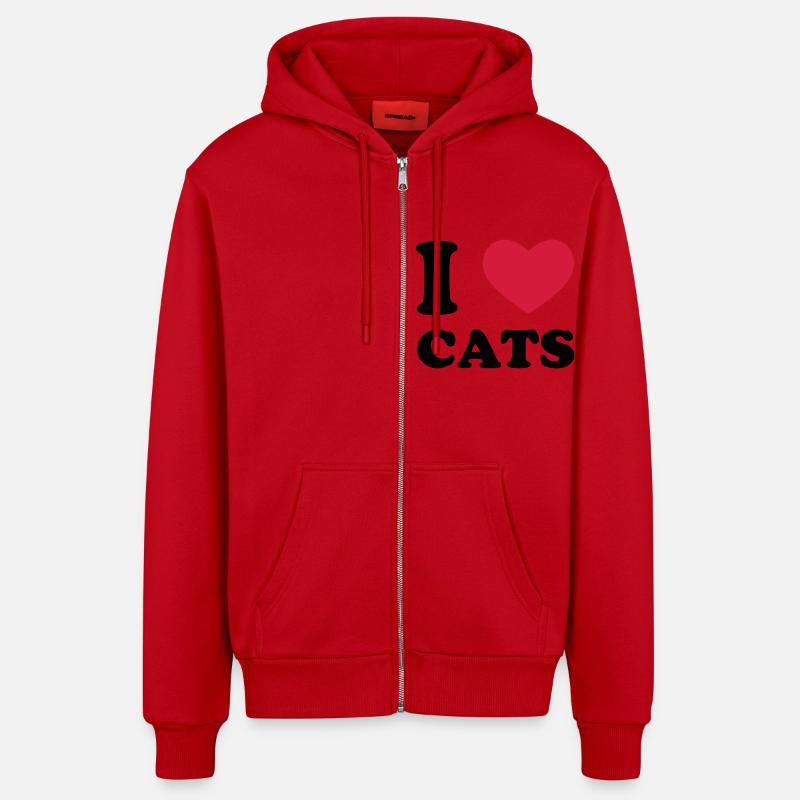 I Love Cats - Veste à capuche bio décontractée fabriquée en UE - rouge