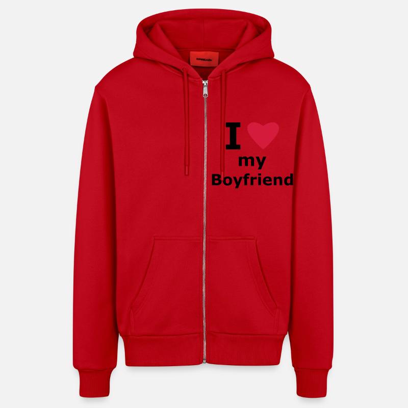 I Love mon mec - Veste à capuche bio décontractée fabriquée en UE - rouge