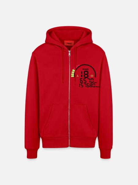 counter anniversary years 18 years - Organic Relaxed Hooded Jacket Made in EU - red