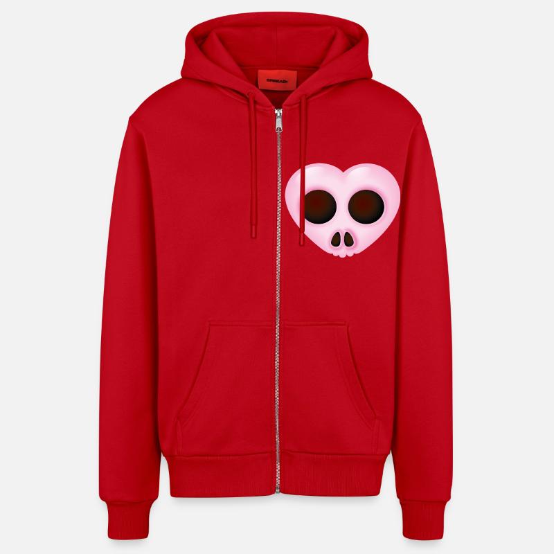 Smiley Heart Skull - Veste à capuche bio décontractée fabriquée en UE - rouge