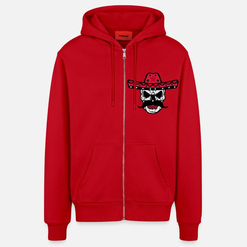 Mexikanische Schädel Schädelkappe 58 - Organic Relaxed Kapuzenjacke Made in EU - Rot