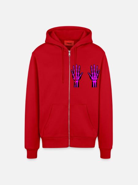Skeleton Hands 02 - Organic Relaxed Hooded Jacket Made in EU - red