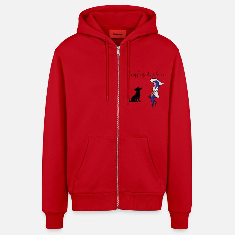 Design "mitschuldig am Schweigen" - Organic Relaxed Kapuzenjacke Made in EU - Rot