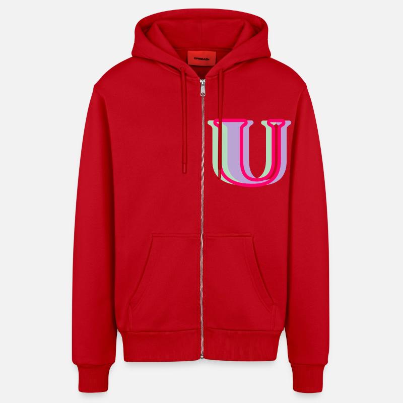 Mehrfarbiger Buchstabe u - Organic Relaxed Kapuzenjacke Made in EU - Rot