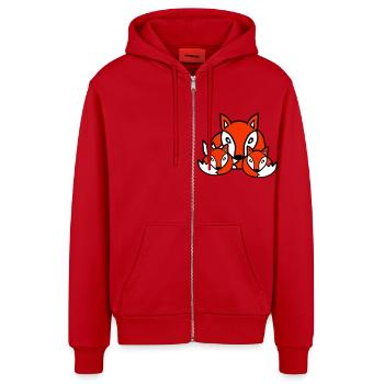 3 Foxes Friends Family Three Kids Crew Team Cute - Organic Relaxed Hooded Jacket Made in EU - red - Front