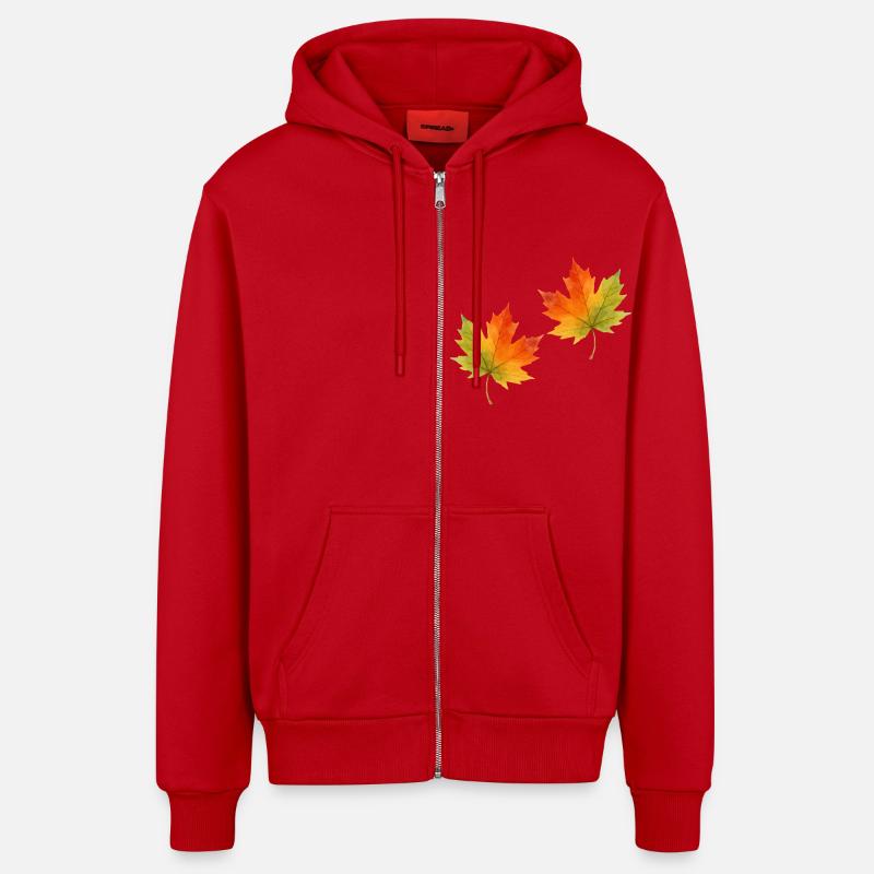 Feuille d’érable Feuille Aquarelle 2 - Veste à capuche bio décontractée fabriquée en UE - rouge