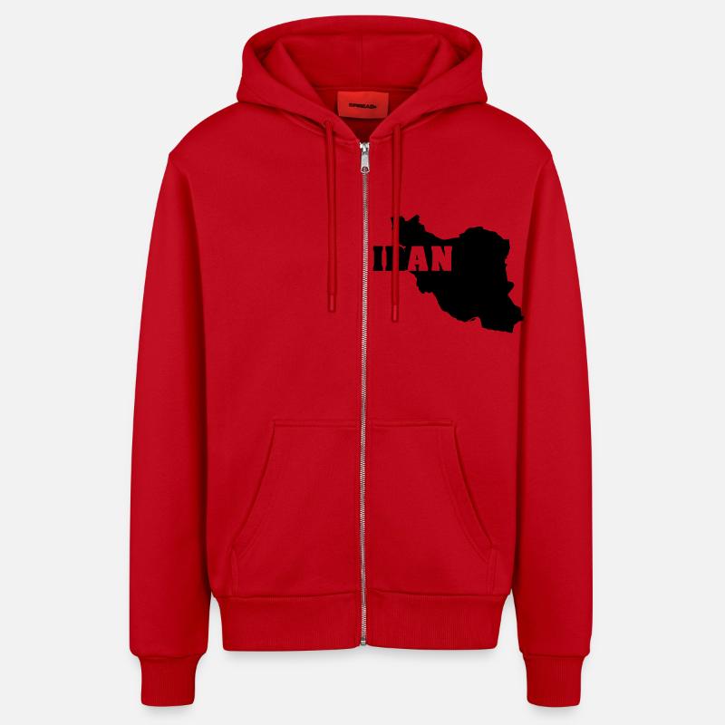 Iran (ID: 002004) - Veste à capuche bio décontractée fabriquée en UE - rouge