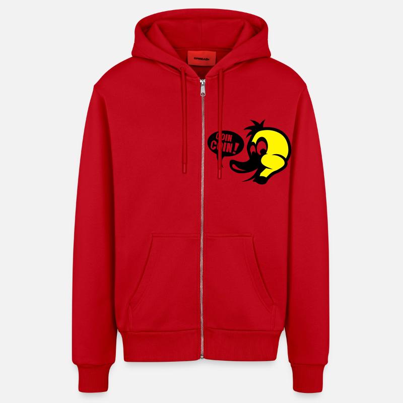 canard coin coin dessin - Veste à capuche bio décontractée fabriquée en UE - rouge