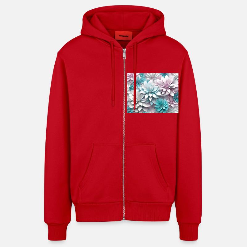 Fleurs en papier - Veste à capuche bio décontractée fabriquée en UE - rouge