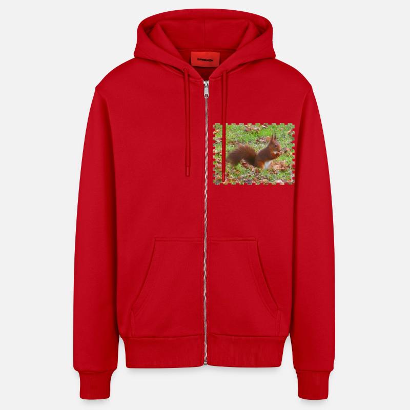 Ecureuil avec une noisette - Veste à capuche bio décontractée fabriquée en UE - rouge