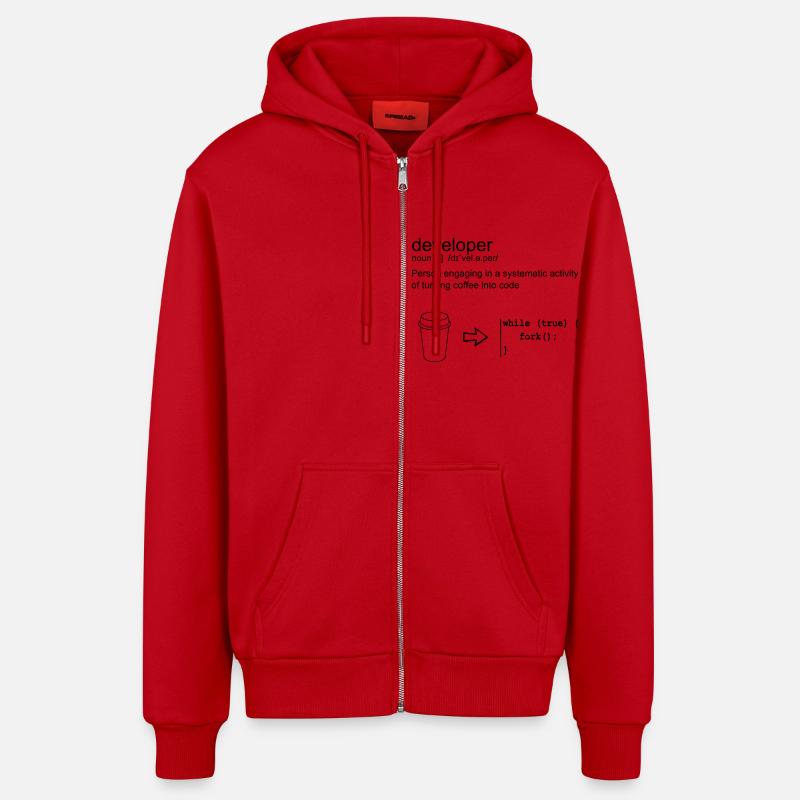 Developer & coffee - Veste à capuche bio décontractée fabriquée en UE - rouge