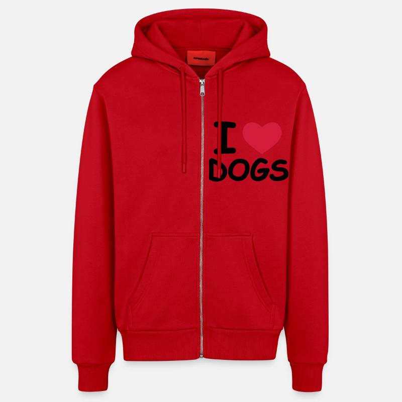 I Love Dogs - Veste à capuche bio décontractée fabriquée en UE - rouge