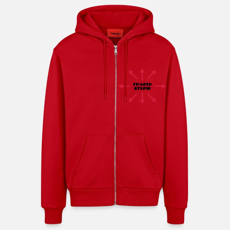 I'm with stupid :) (V) - Veste à capuche bio décontractée fabriquée en UE - rouge