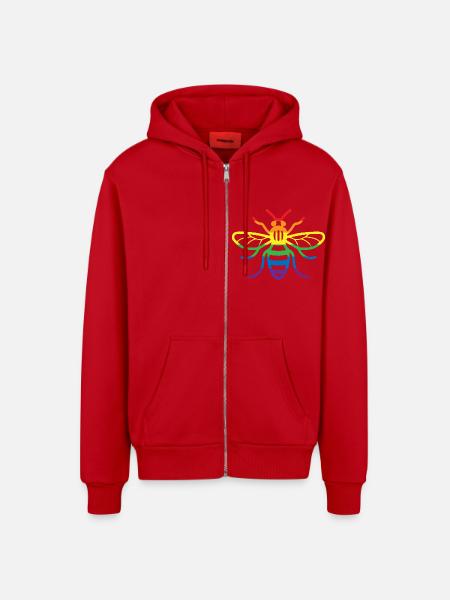Gay Pride Bee - Organic Relaxed Hooded Jacket Made in EU - red