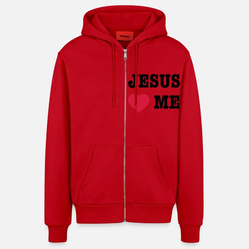 Jesus love me - Veste à capuche bio décontractée fabriquée en UE - rouge
