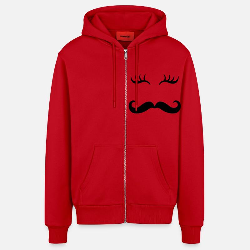 Moustache et cils - Veste à capuche bio décontractée fabriquée en UE - rouge