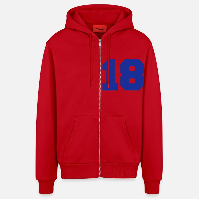 18, Zahlen, Nummer, Rückennummer - Veste à capuche bio décontractée fabriquée en UE - rouge