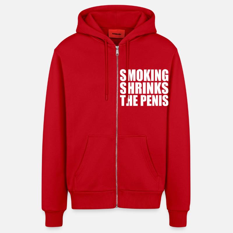 Smoking shrinks the penis - Veste à capuche bio décontractée fabriquée en UE - rouge