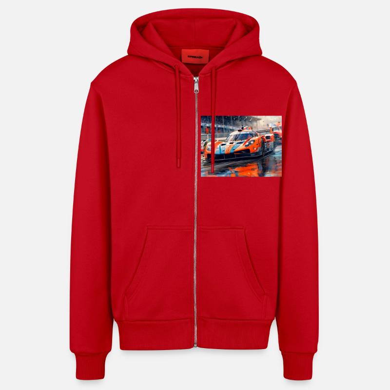 Course automobile - Veste à capuche bio décontractée fabriquée en UE - rouge