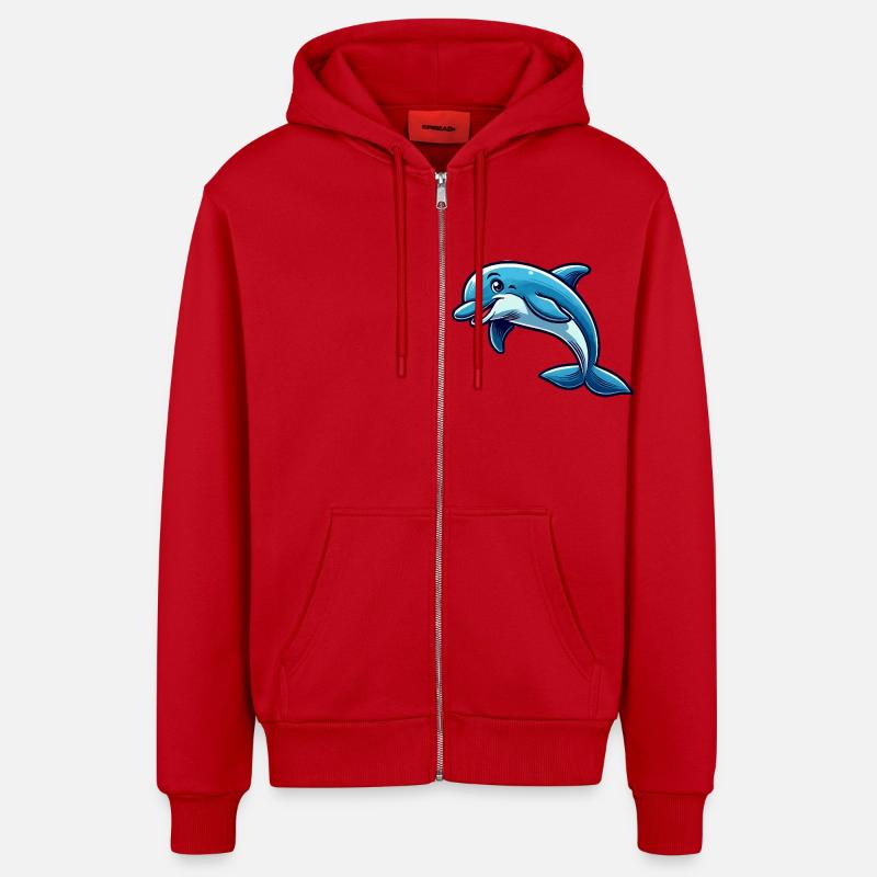Delfin Delphin Comic - Organic Relaxed Kapuzenjacke Made in EU - Rot