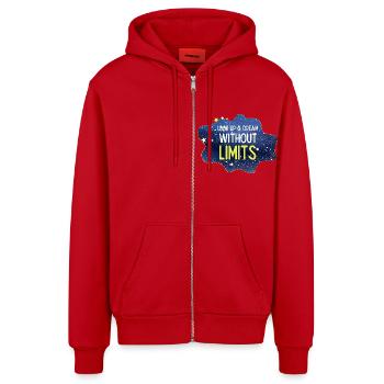 Look up and dream without limits - Organic Relaxed Hooded Jacket Made in EU - red - Front