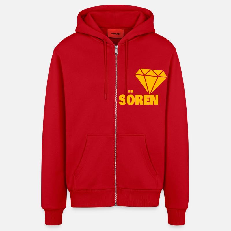 Cadeau pour Soeren - Veste à capuche bio décontractée fabriquée en UE - rouge
