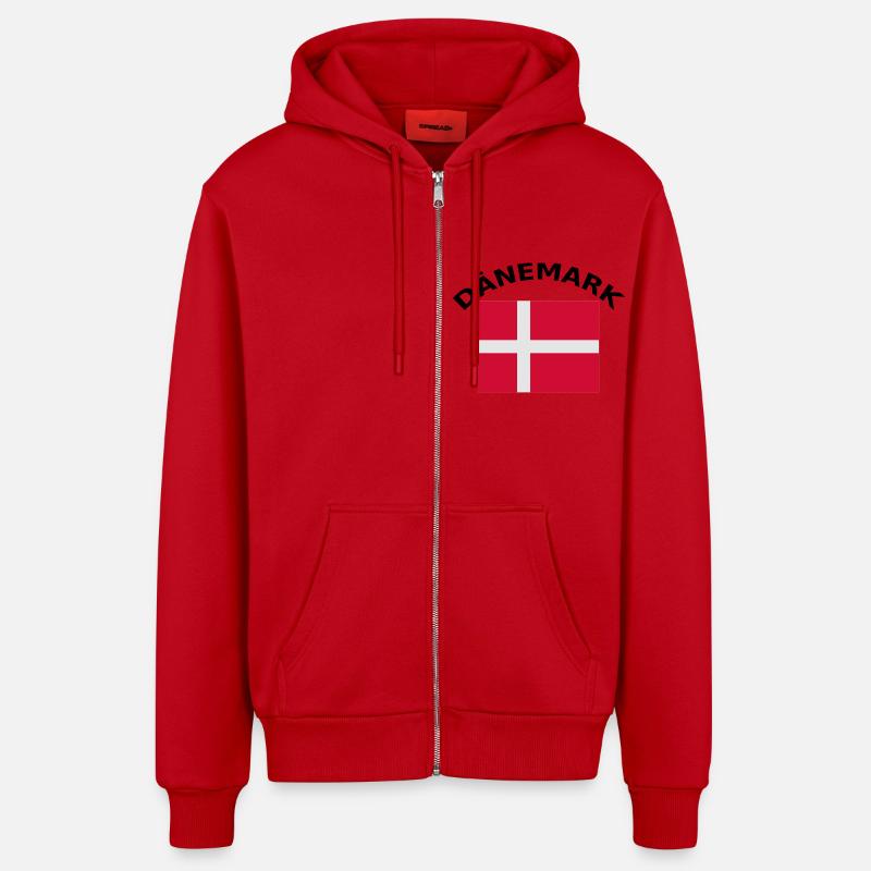 Danemark, Danemark, drapeau, drapeau - Veste à capuche bio décontractée fabriquée en UE - rouge