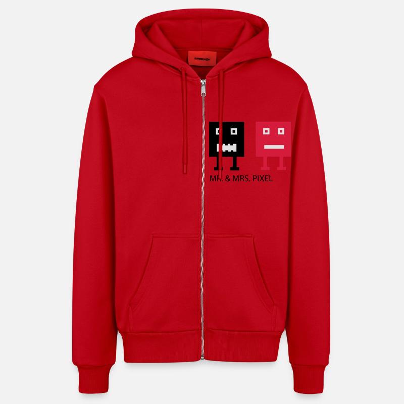 Mr & Mrs Pixel - Organic Relaxed Kapuzenjacke Made in EU - Rot