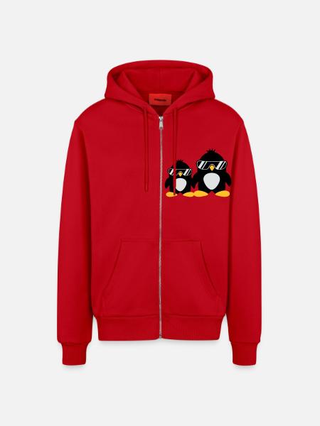 Cool Penguin Dad And Boy - Organic Relaxed Hooded Jacket Made in EU - red