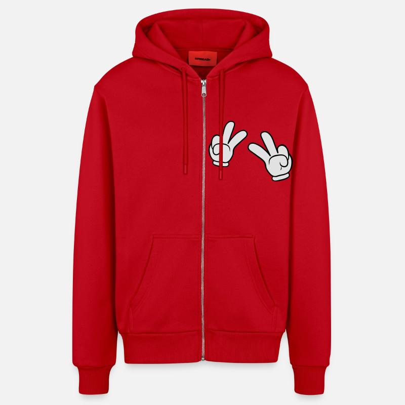 Comic Hands Peace Sign - Organic Relaxed Kapuzenjacke Made in EU - Rot