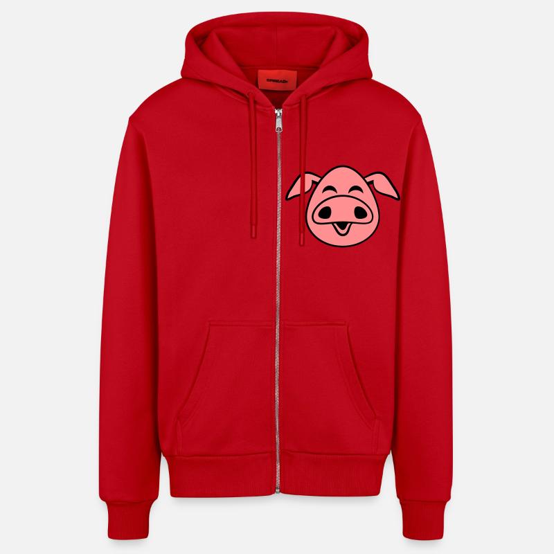 Drôle rire cochon heureux - Veste à capuche bio décontractée fabriquée en UE - rouge