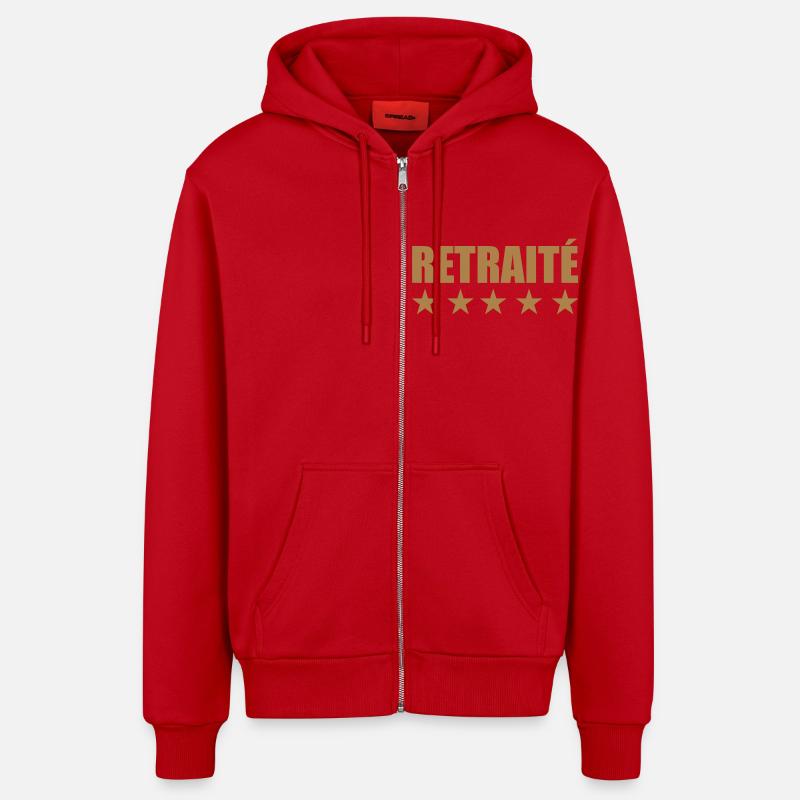 retraite / retraité / retraitée / pension - Veste à capuche bio décontractée fabriquée en UE - rouge