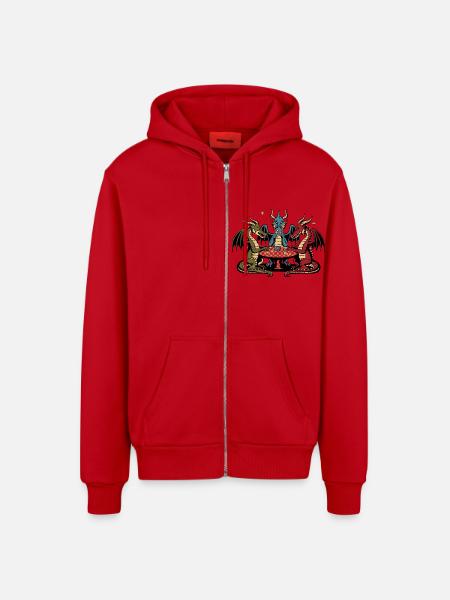 Dragons playing cards - Organic Relaxed Hooded Jacket Made in EU - red