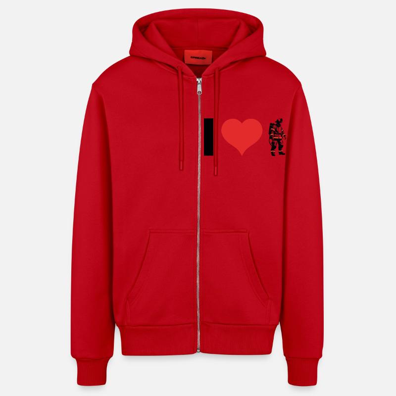 Pompier - Métier Design Sticker - Veste à capuche bio décontractée fabriquée en UE - rouge