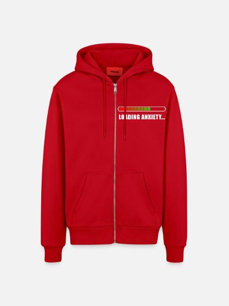 Loading Anxiety... - Organic Relaxed Hooded Jacket Made in EU - red