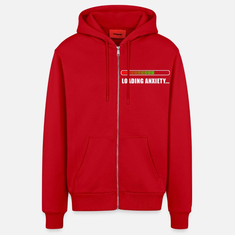 Loading Anxiety... - Organic Relaxed Hooded Jacket Made in EU - red
