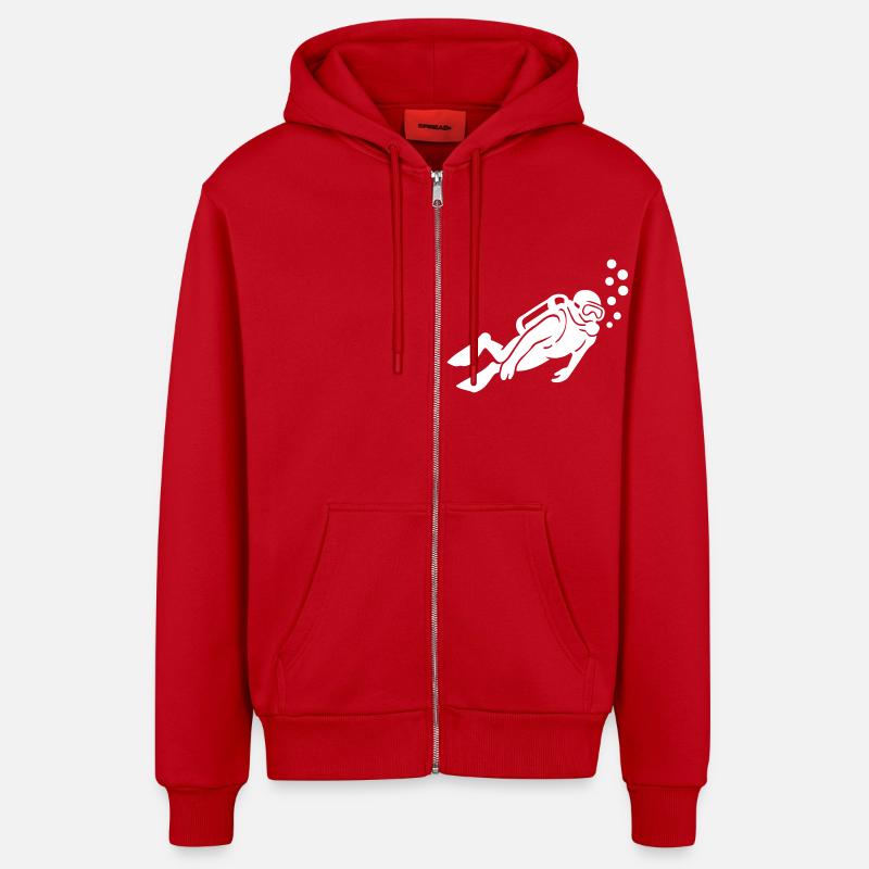 Silhouette de plongeur Plongée - Veste à capuche bio décontractée fabriquée en UE - rouge