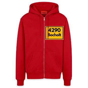 Ortsschild - damals Retro alte PLZ 4290 BOCHOLT - Organic Relaxed Kapuzenjacke Made in EU - Rot - Vorne